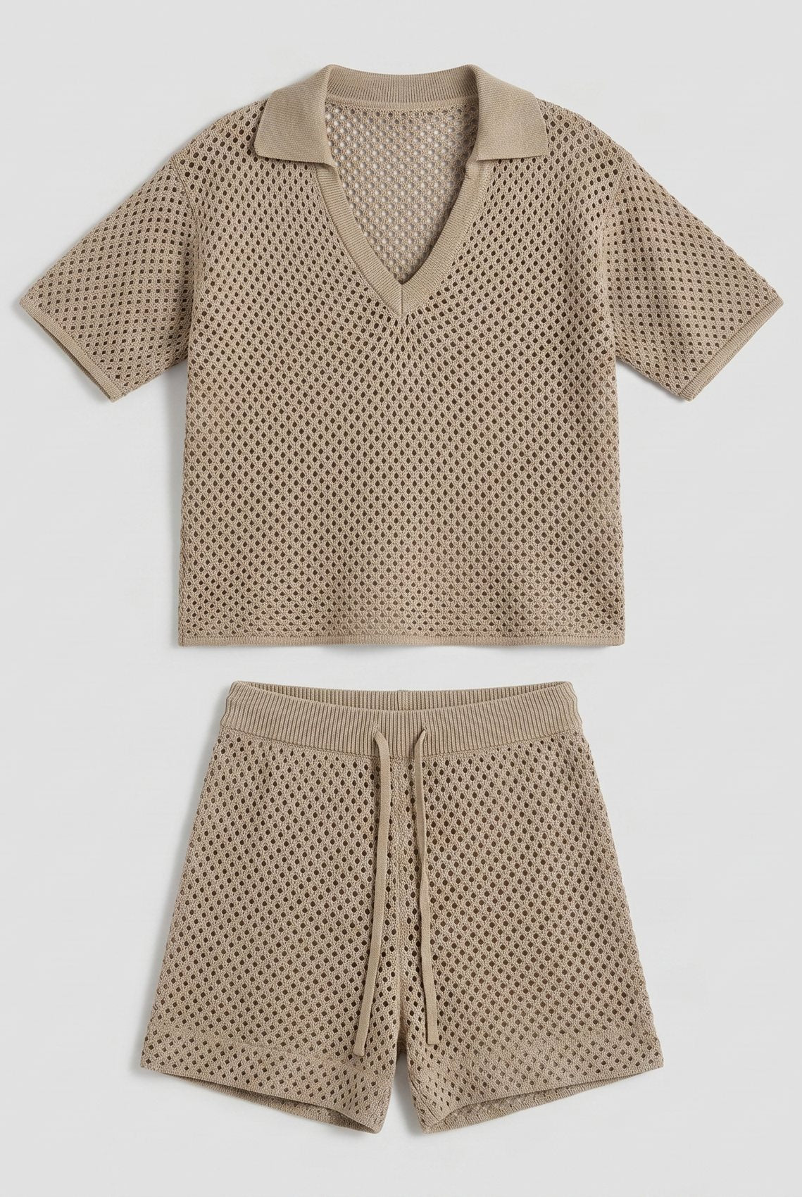 Wina Women's Set khaki hollow-knit fabric detail flat-lay