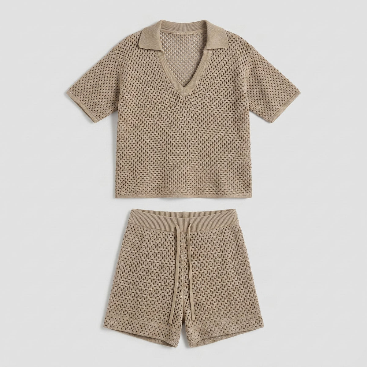 Wina Women's Set khaki hollow-knit fabric detail flat-lay