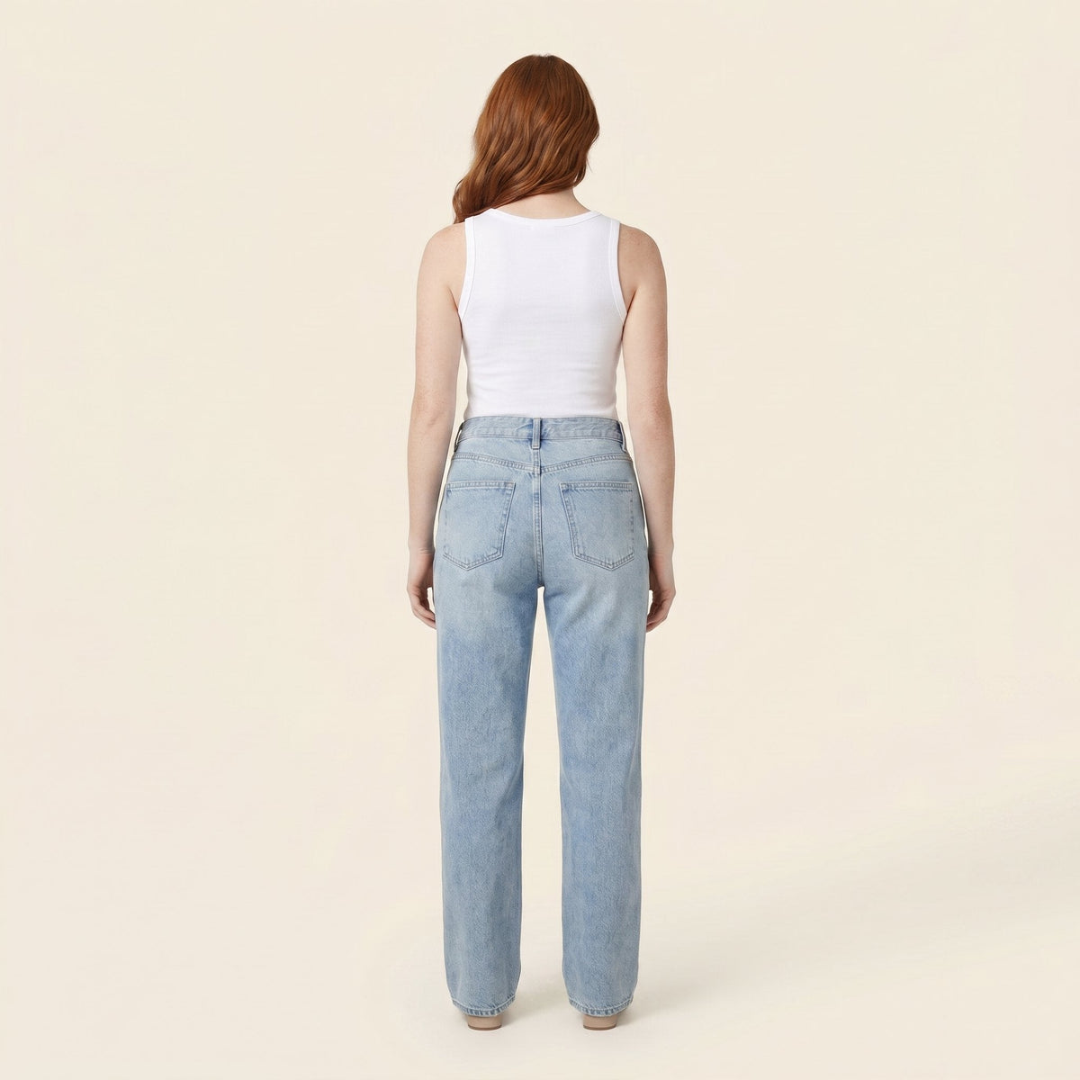 Straight leg jeans in a cotton blend with an asymmetric waist, view 3