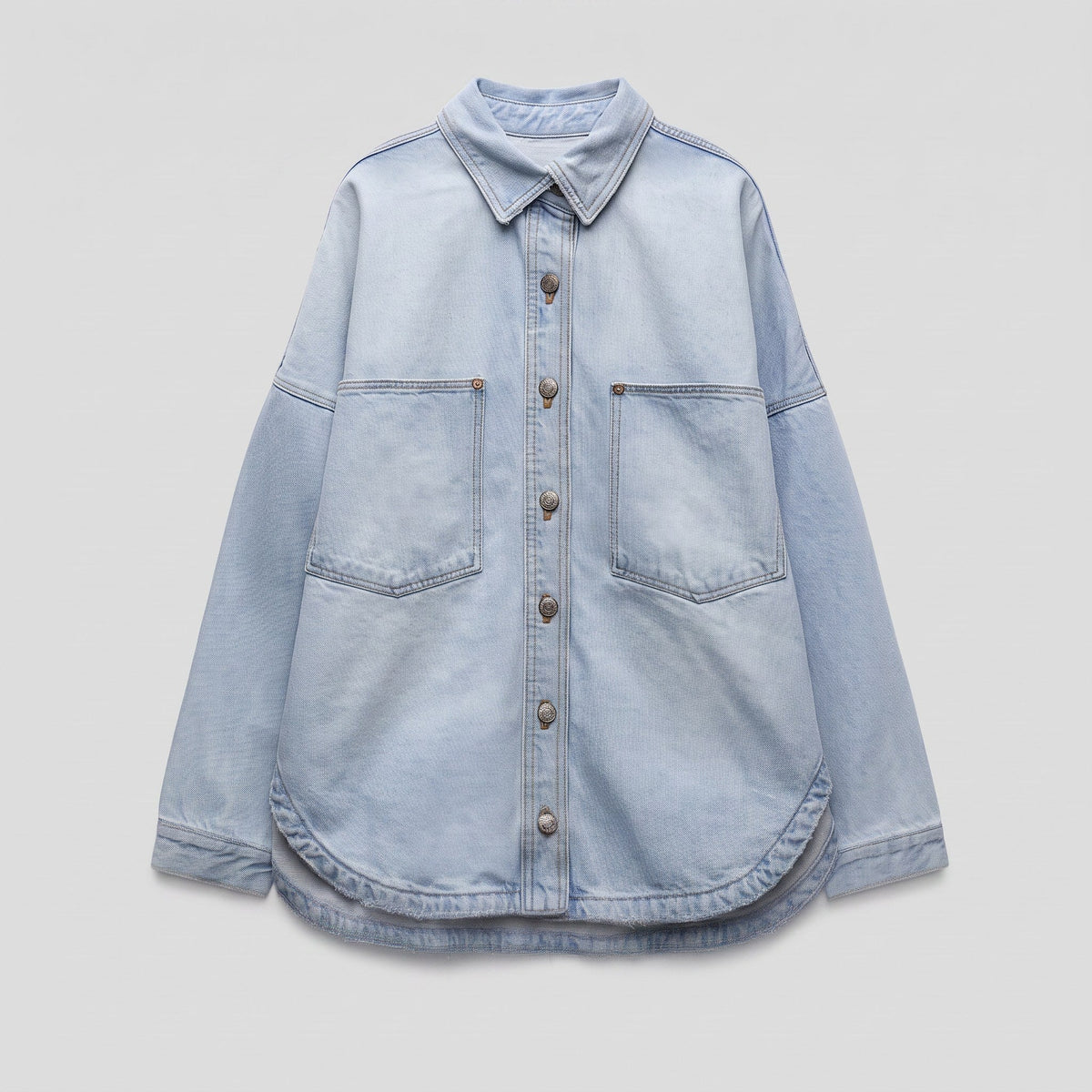 Denim shirt jacket in a cotton blend, flat lay