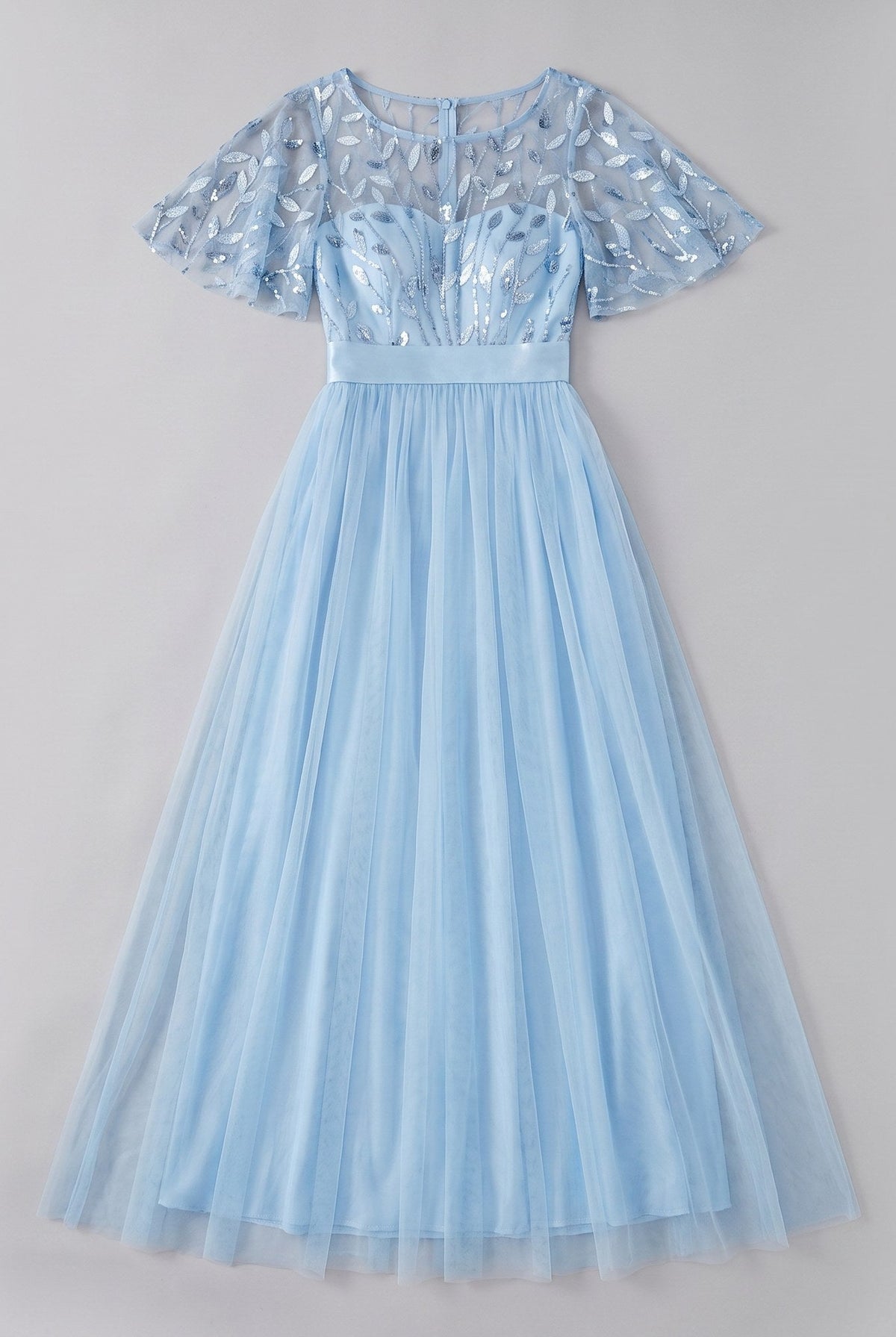 Maxi dress with a sequin bodice, tulle skirt and short sleeves, view 9