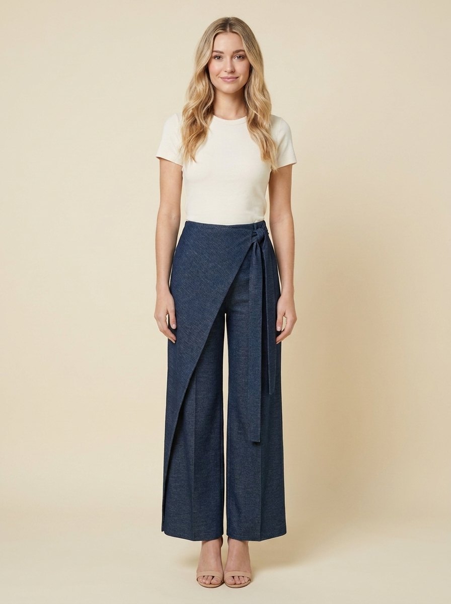 Tie waist trousers in a viscose blend with a draping leg, view 1