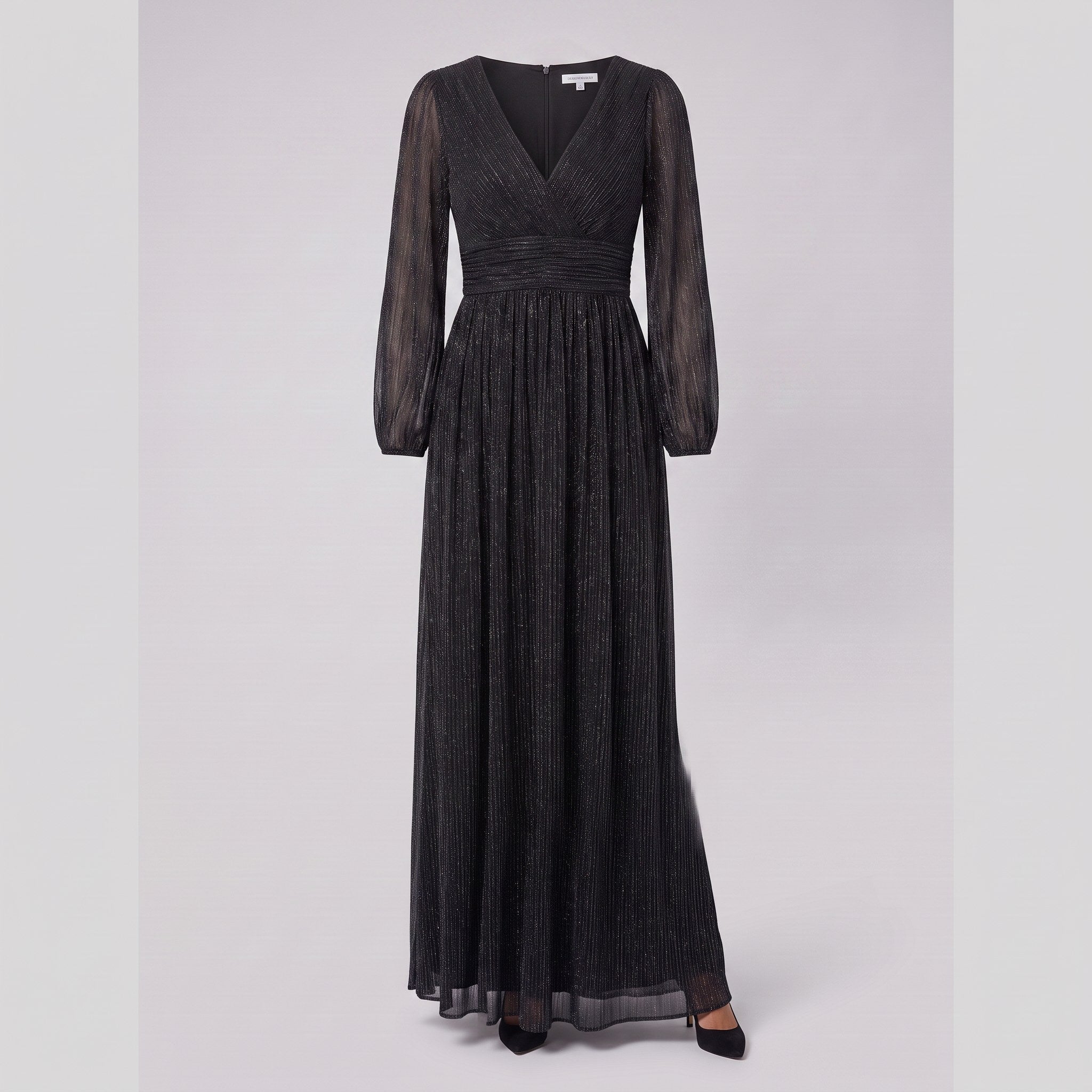 Brym black glitter gown shown without a model on a light grey background
