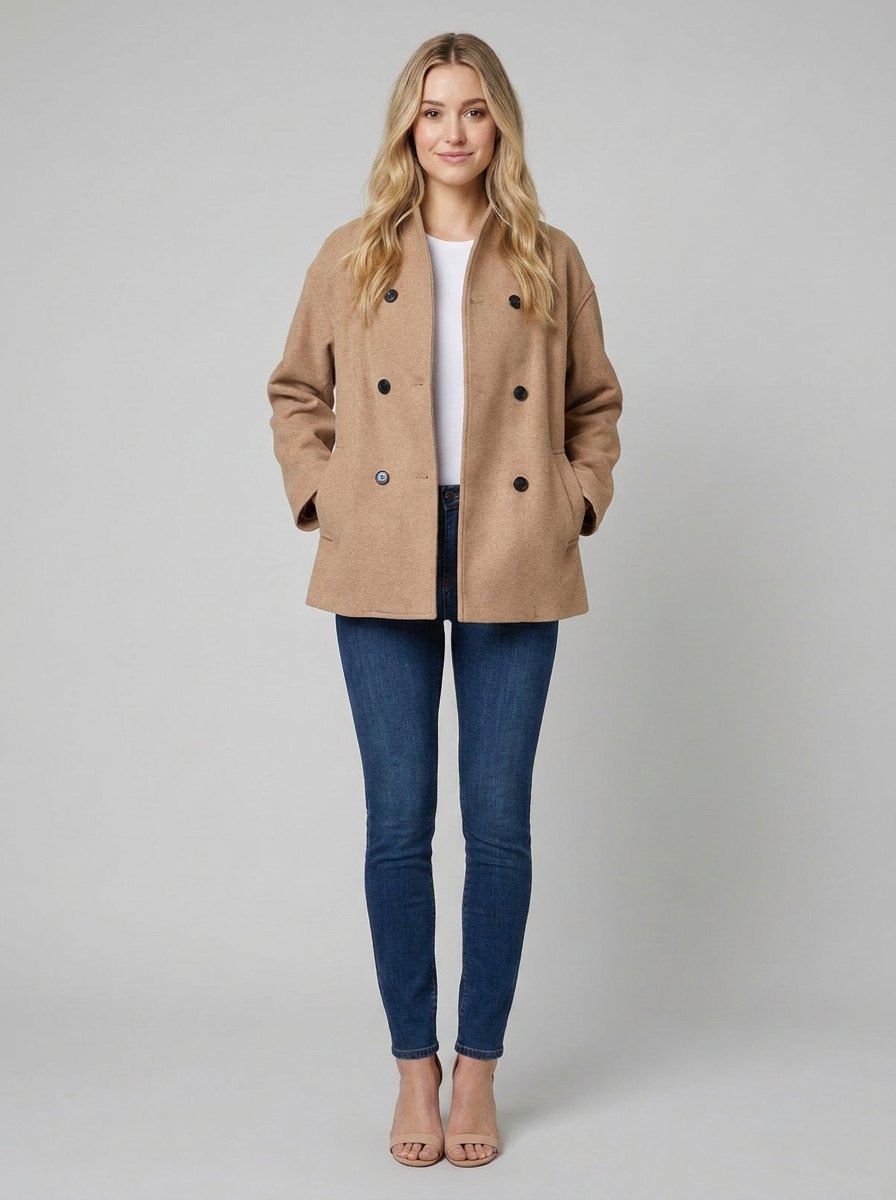 Oversized short coat with a double-breasted front, view 1