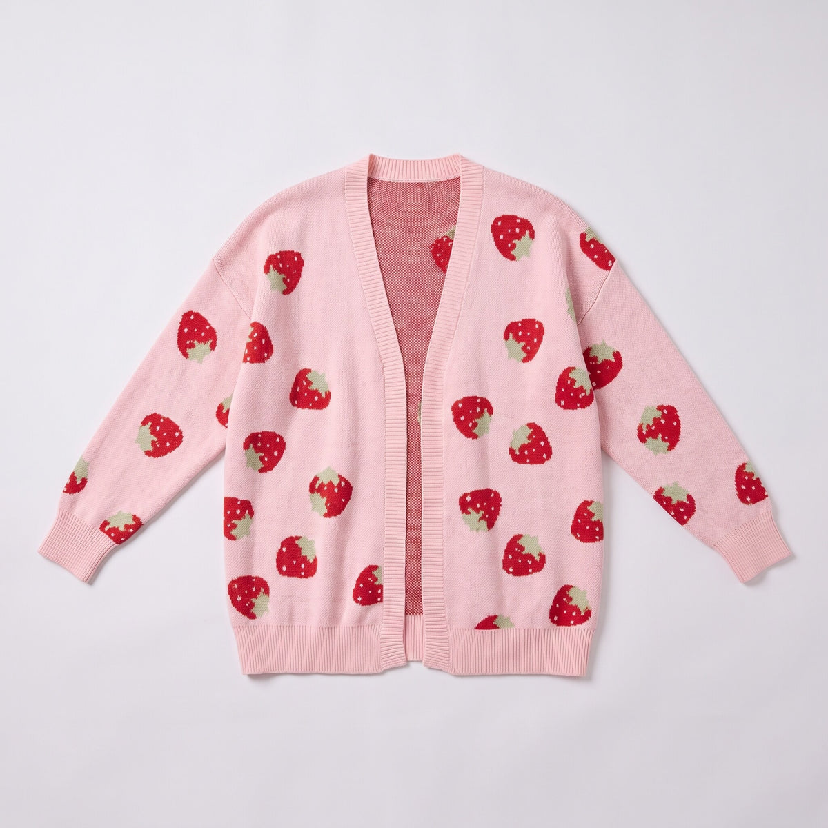 Cerise strawberry cardigan in pink, flat lay product shot