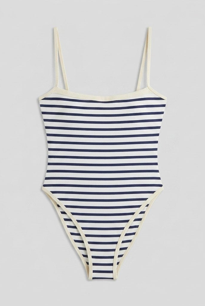 Full coverage swimming costume with contrast trim at the neckline and legs, view 1