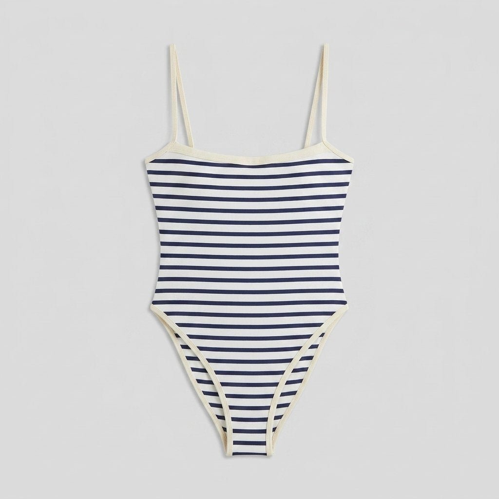 Full coverage swimming costume with contrast trim at the neckline and legs, view 1