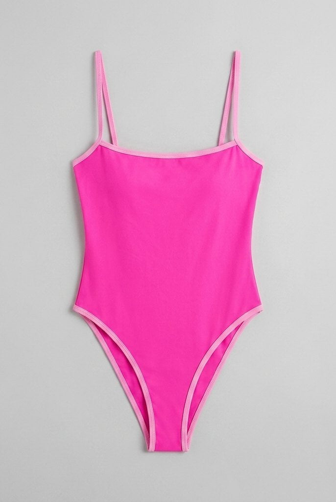 One-piece swimming costume with contrast neckline, view 5
