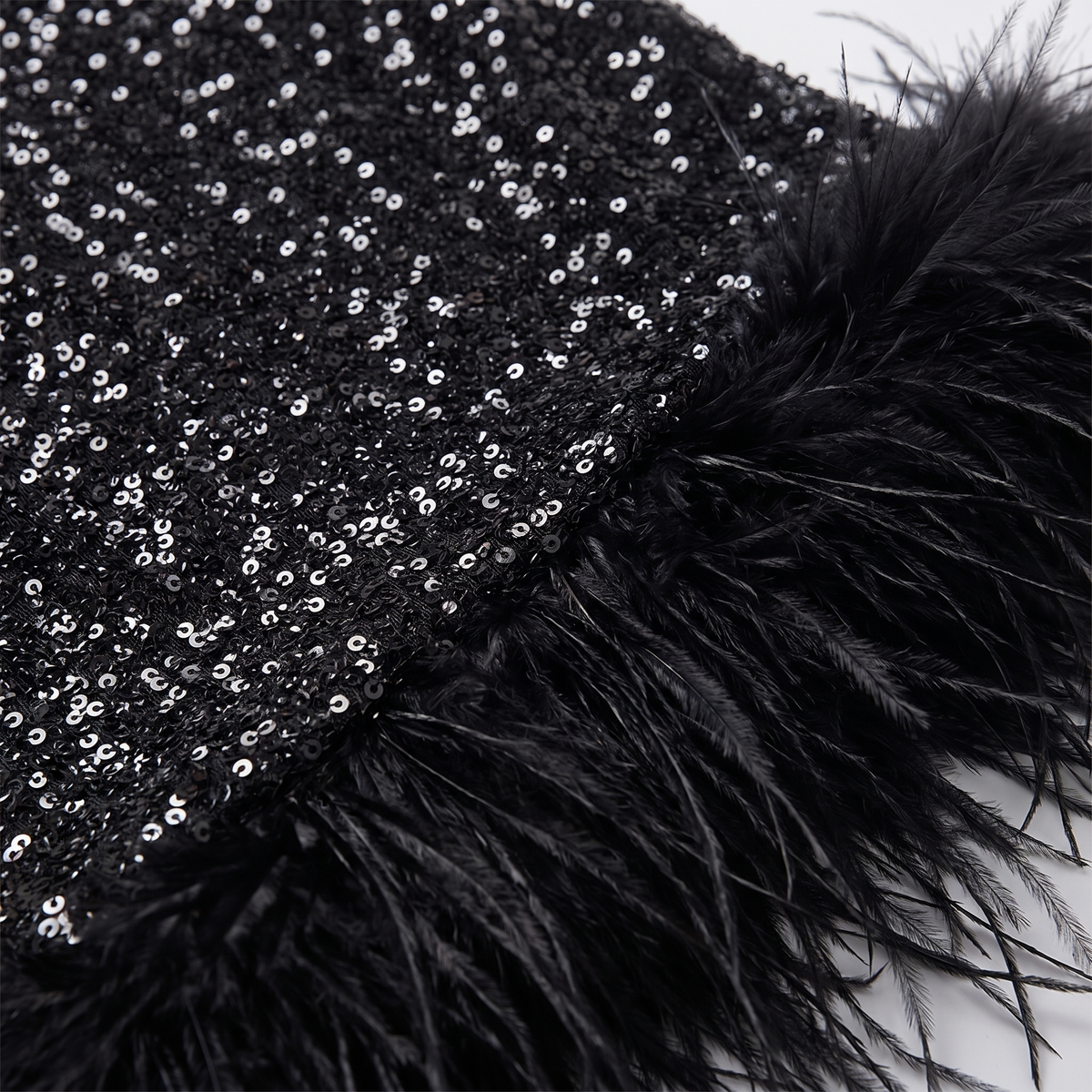 Sequin embellished midi dress with a feather hem, view 6