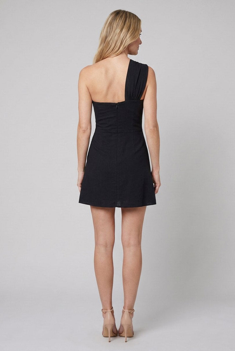 Diora Black Dress | Fitted Cotton, Single Shoulder Strap 3