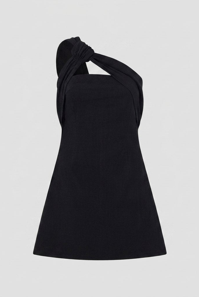 Diora Black Dress | Fitted Cotton, Single Shoulder Strap 4