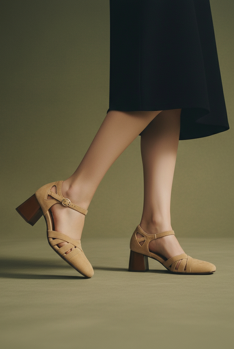 Close view of the ankle strap buckle, view 5