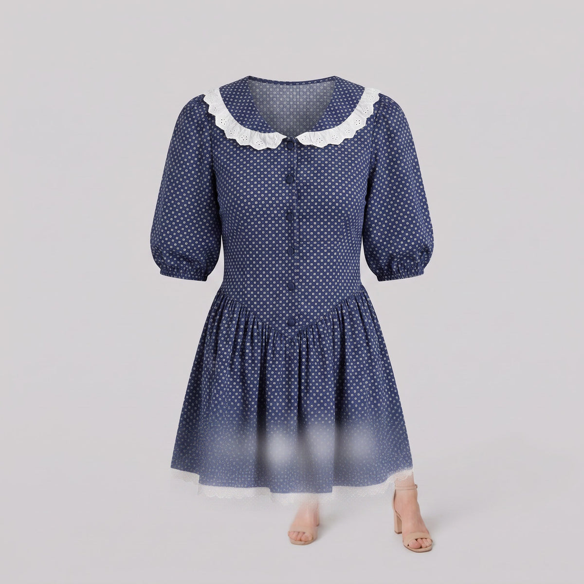 Ellery navy mini dress shown without a model on a light grey background