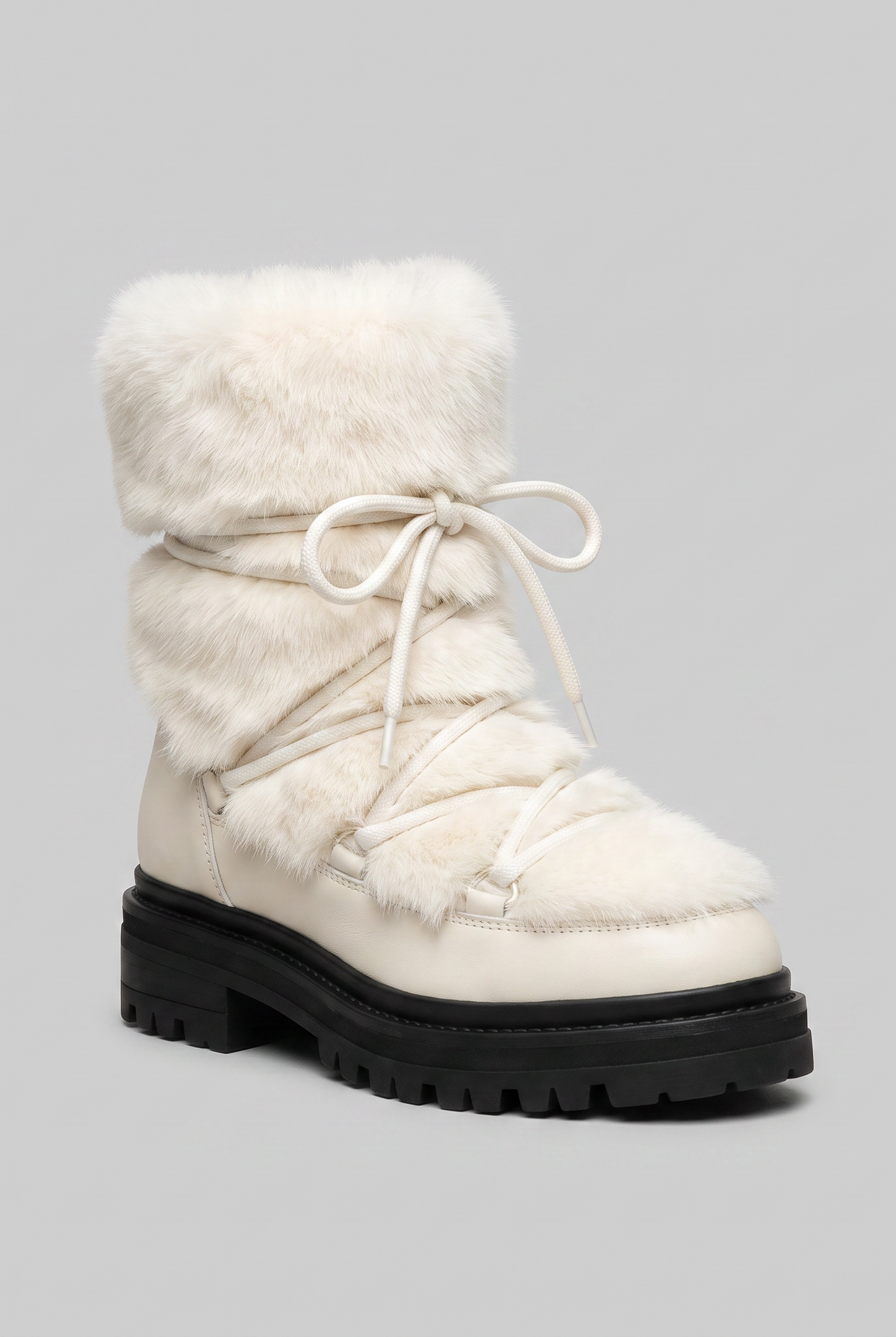 Insulated lace-up winter boots with a faux fur cuff and non-slip sole, view 2