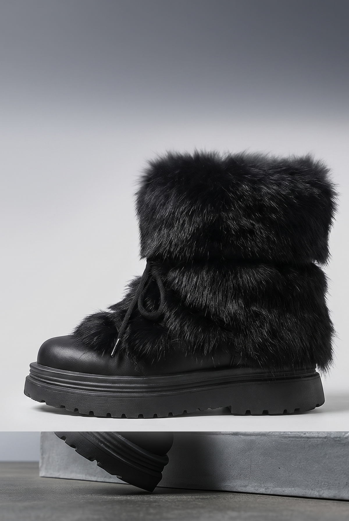 Insulated lace-up winter boots with a faux fur cuff and non-slip sole, view 3