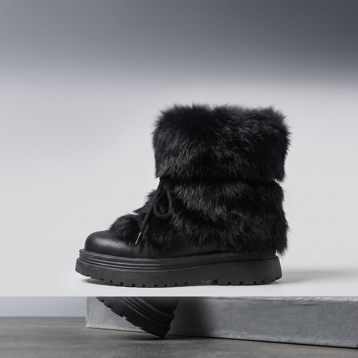 Insulated lace-up winter boots with a faux fur cuff and non-slip sole, view 3