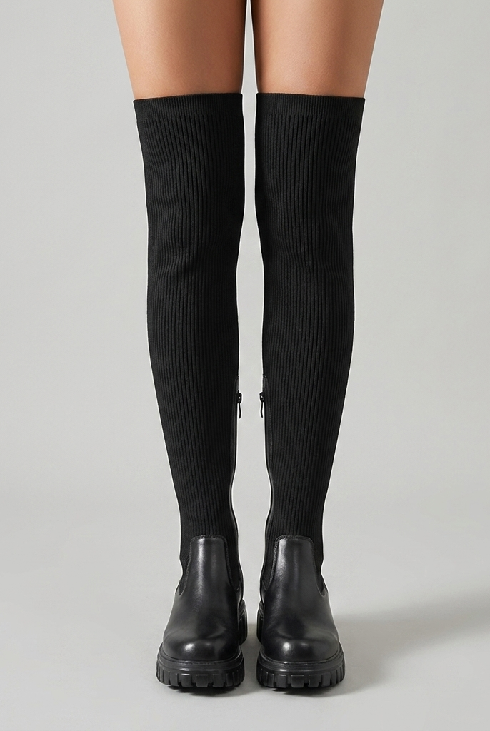 Vegan leather knee high boots, view 2
