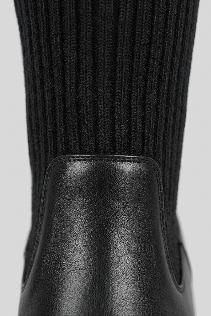 Vegan leather boots with a ribbed shaft, view 5