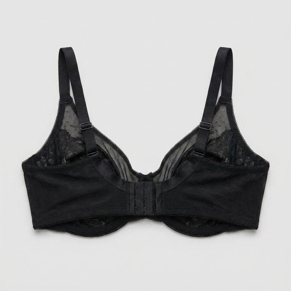 Minimiser bra showing the hook and eye closure, view 3