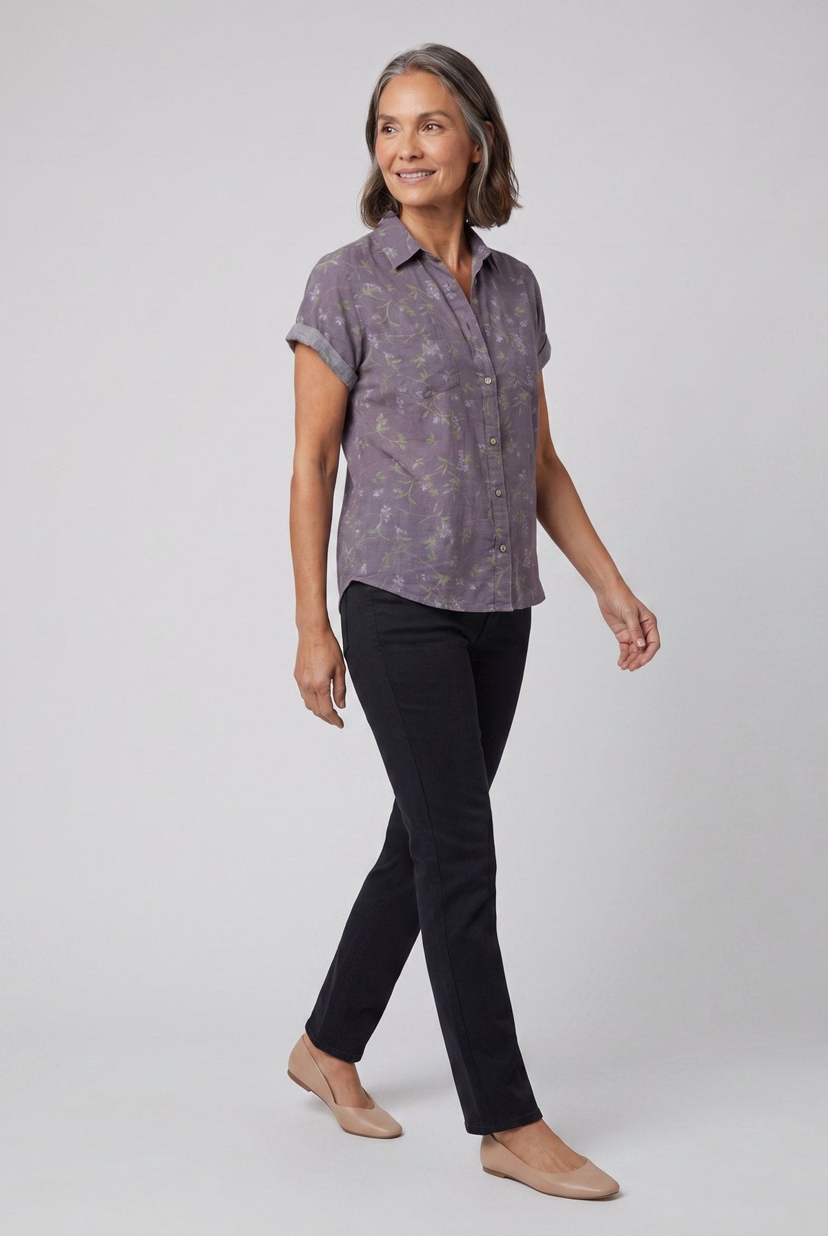 Floral print blouse in purple, view 2