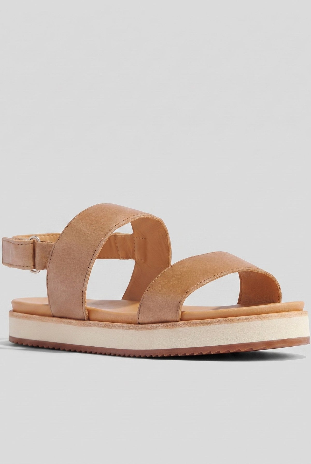 Almond-tone flatform sandal with an easy buckle closure, view 1