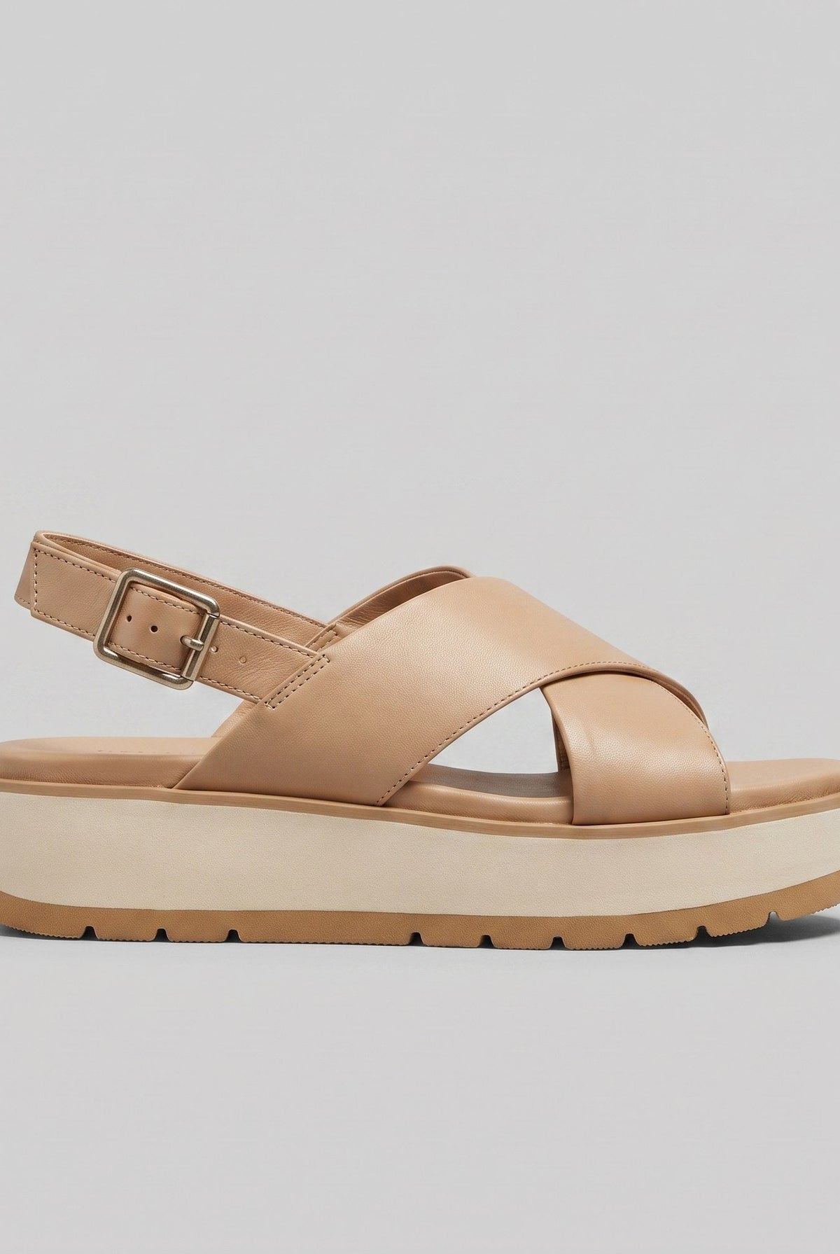 Almond-tone flatform sandal with an easy buckle closure, view 2