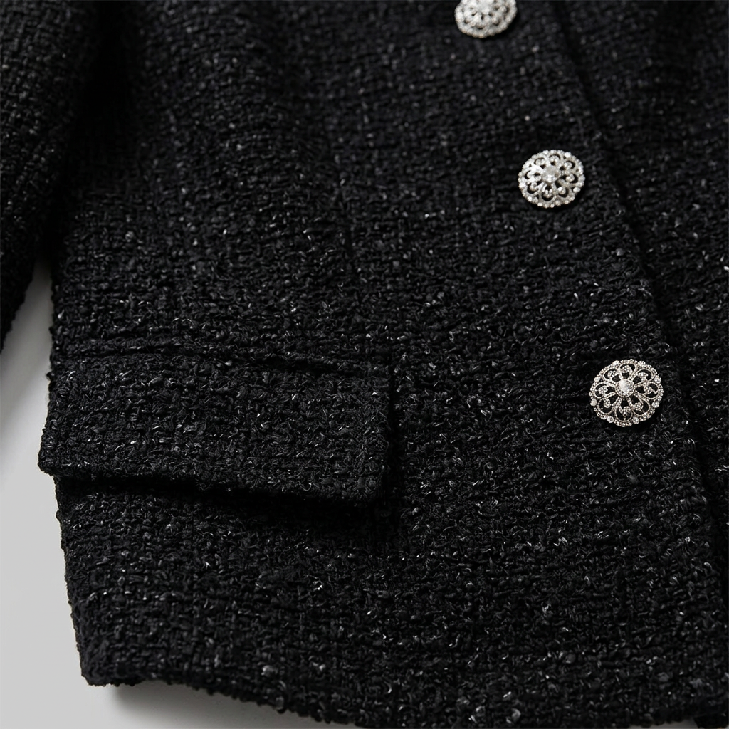 Tweed jacket and tulle midi skirt in black and grey, view 6