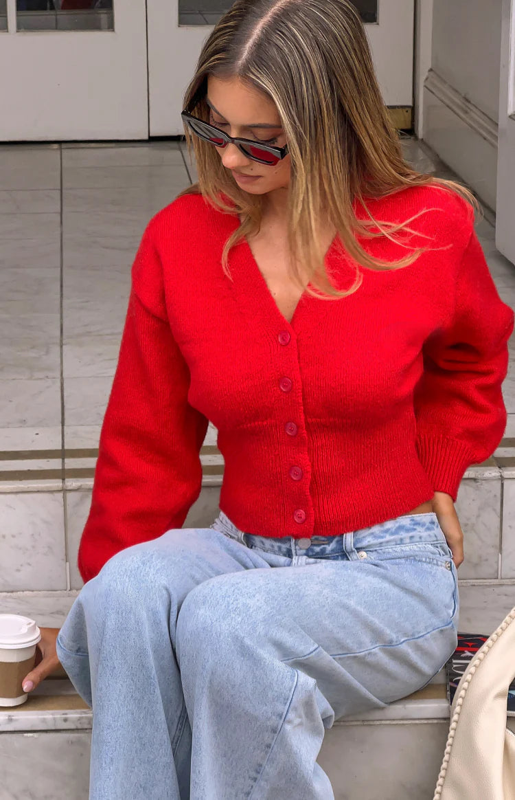 Knit cardigan with a V-neckline, view 3