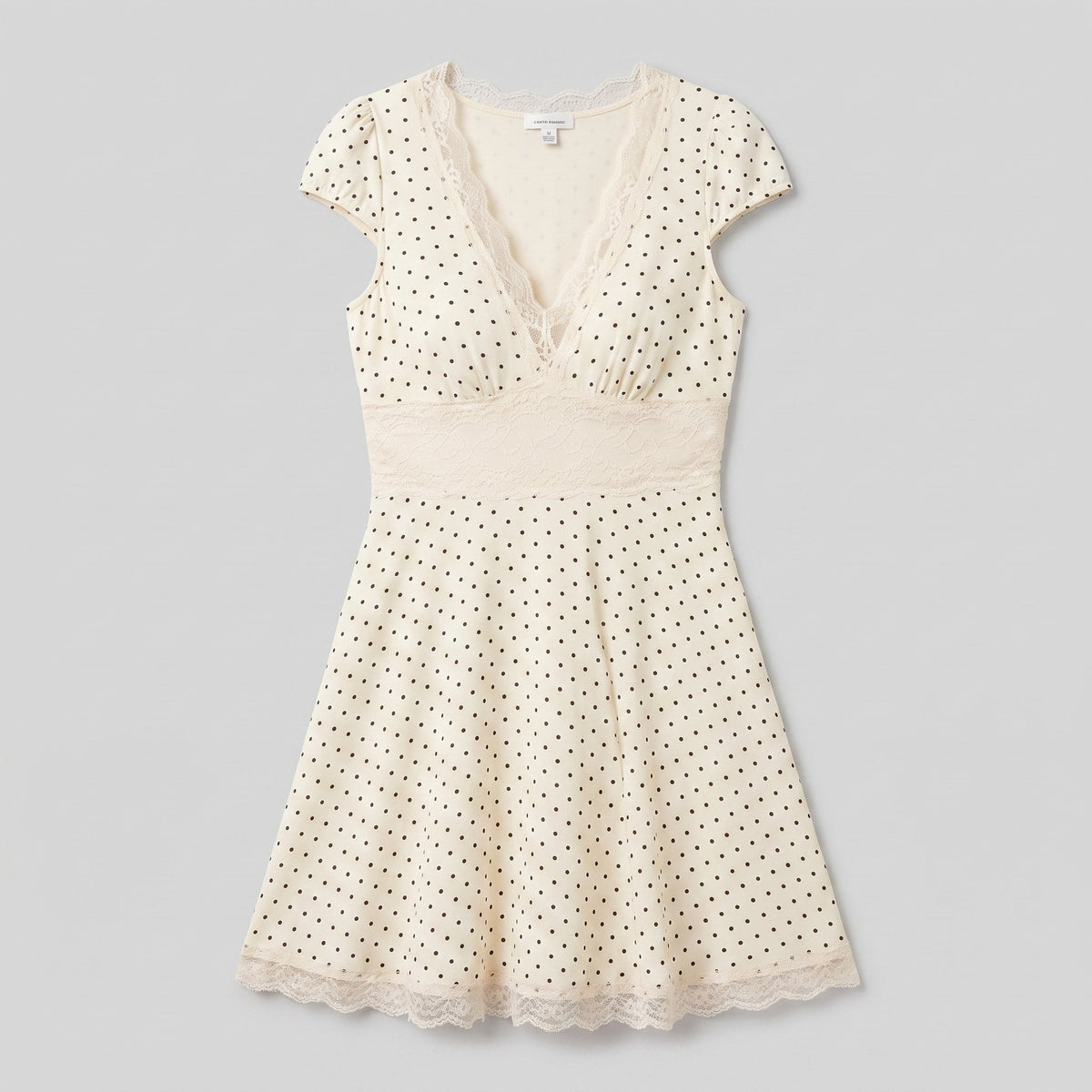 White polka dot lace mini dress, flat lay