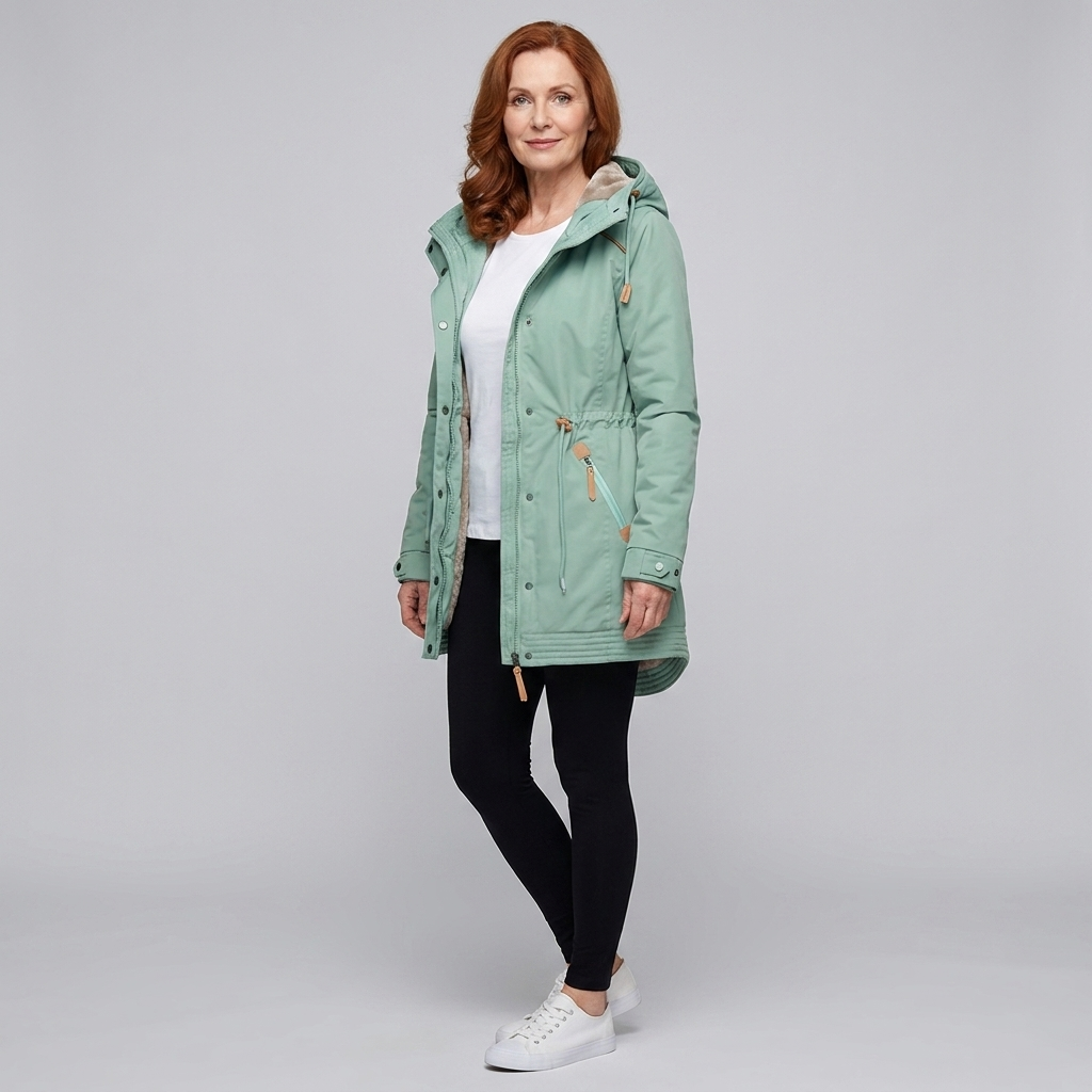 Green parka showing the shaped waist, view 3