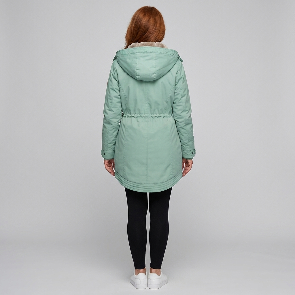 Green water-repellent parka, view 4