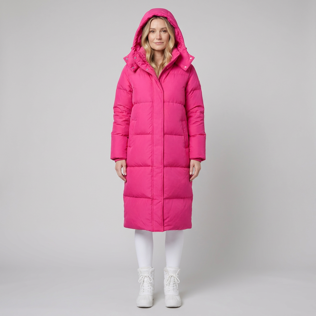 Long hooded puffer coat, view 6
