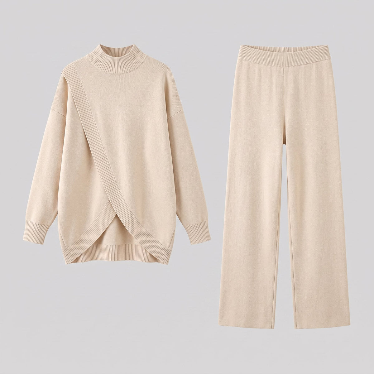 Knit co-ord with a wrap-hem top and wide-leg trousers, view 4