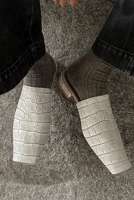 Croc-embossed mules in a leather blend with a low heel, view 8