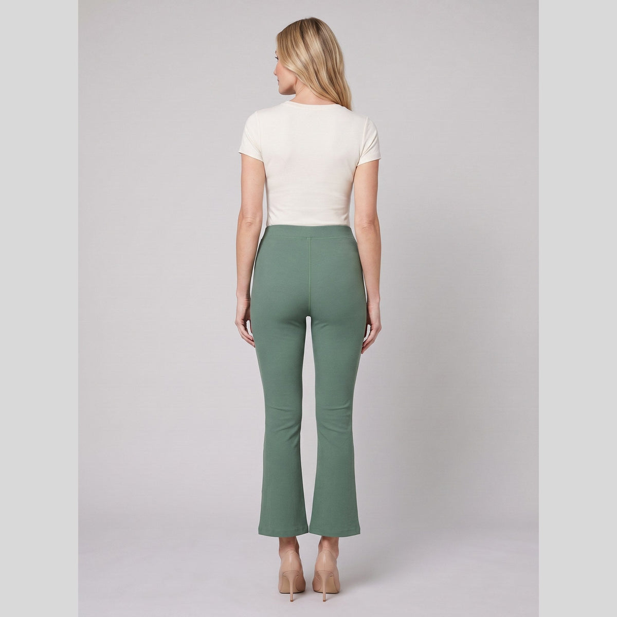 High-rise waistband on ribbed stretch knit trousers, view 4