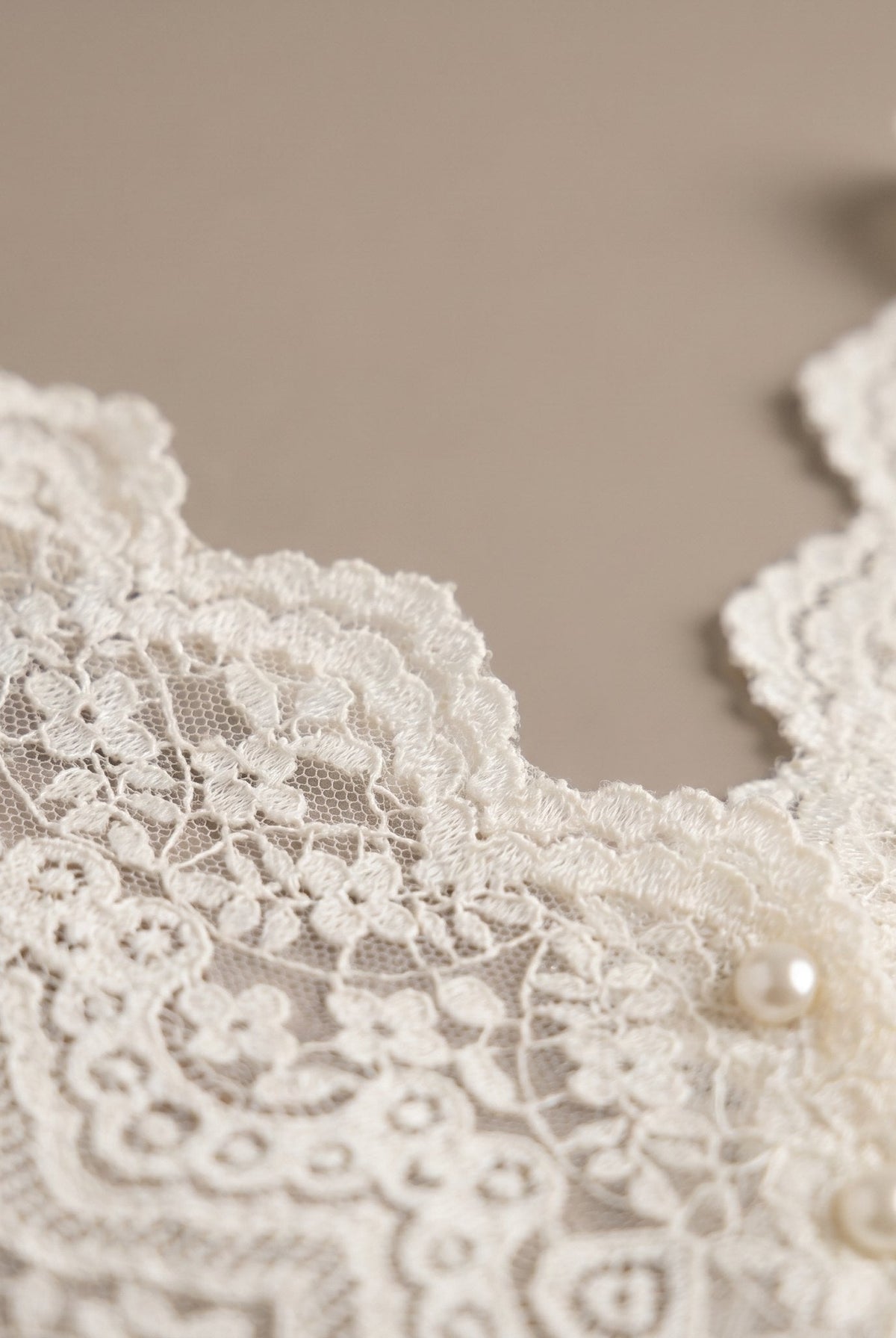 Cream sheer lace shirt with a button front, view 5