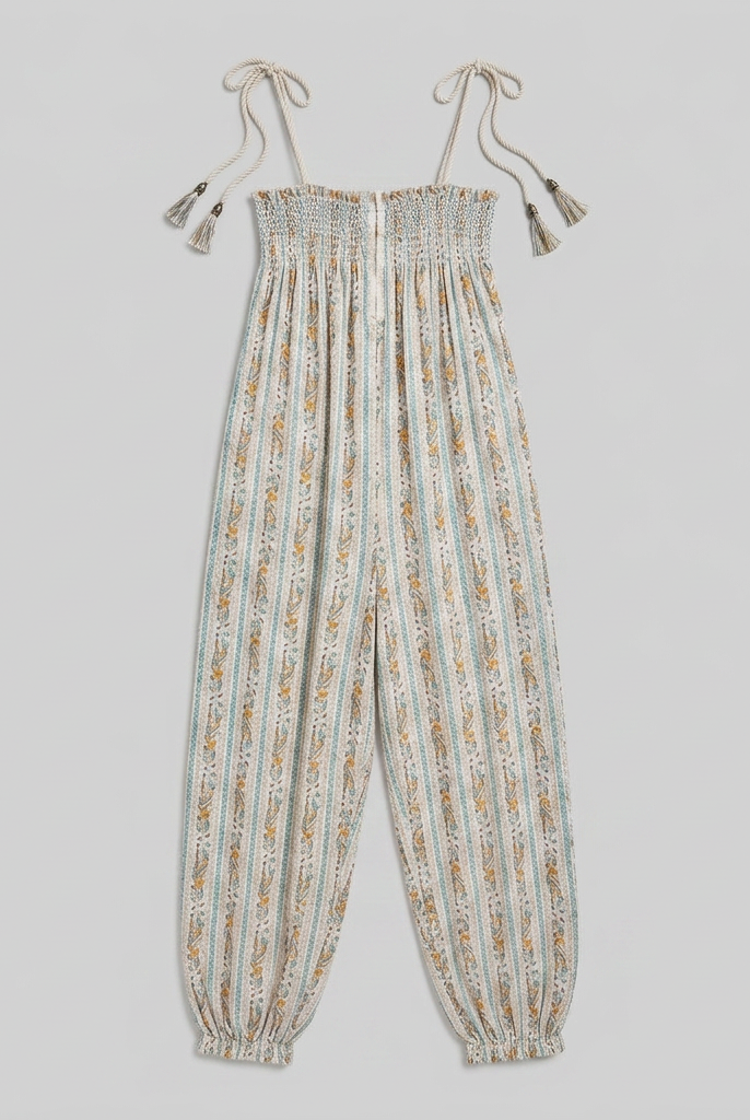 White jumpsuit with wide-leg trousers, flat lay