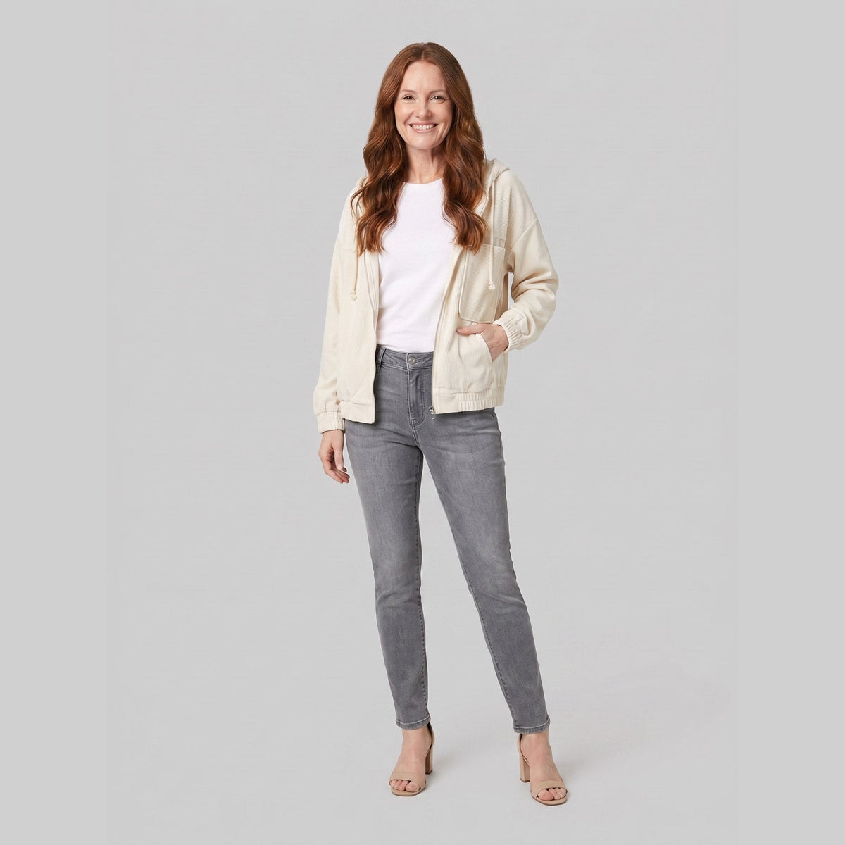 Hooded corduroy jacket with a zip front, view 2