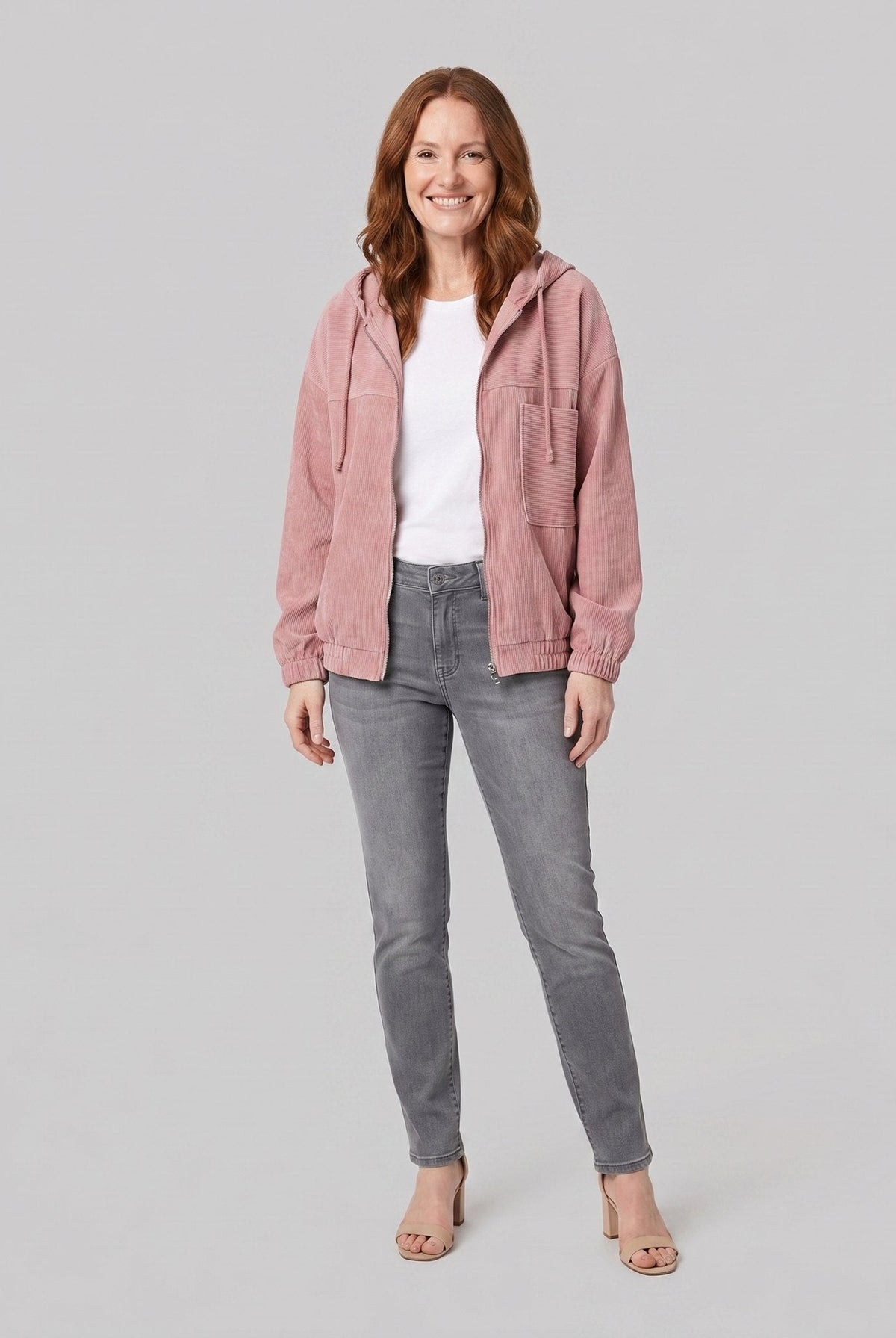 Hooded corduroy jacket with a zip front, view 7