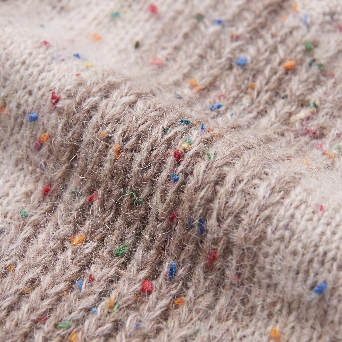 Nerissa speckled knit sweater in oatmeal, close-up of the mohair knit with multicoloured confetti flecks