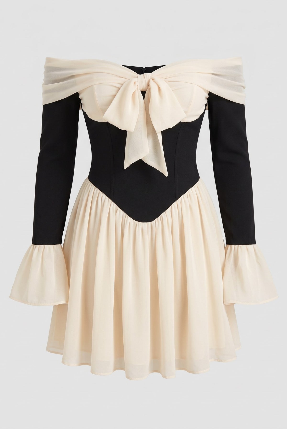 Odette corset mini dress shown without a model on a light grey background