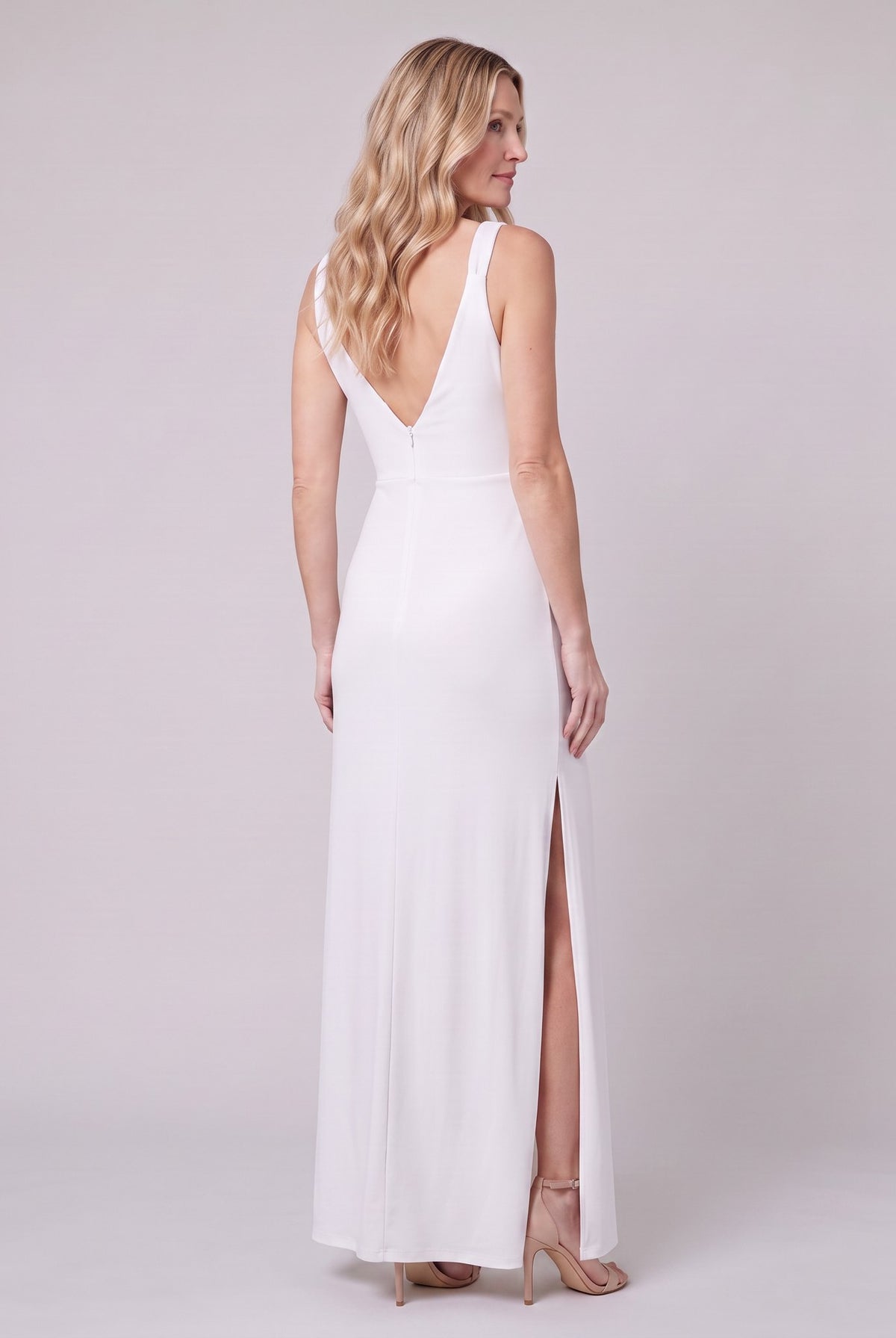 Perrine white maxi dress seen from behind, showing the back and shoulder straps
