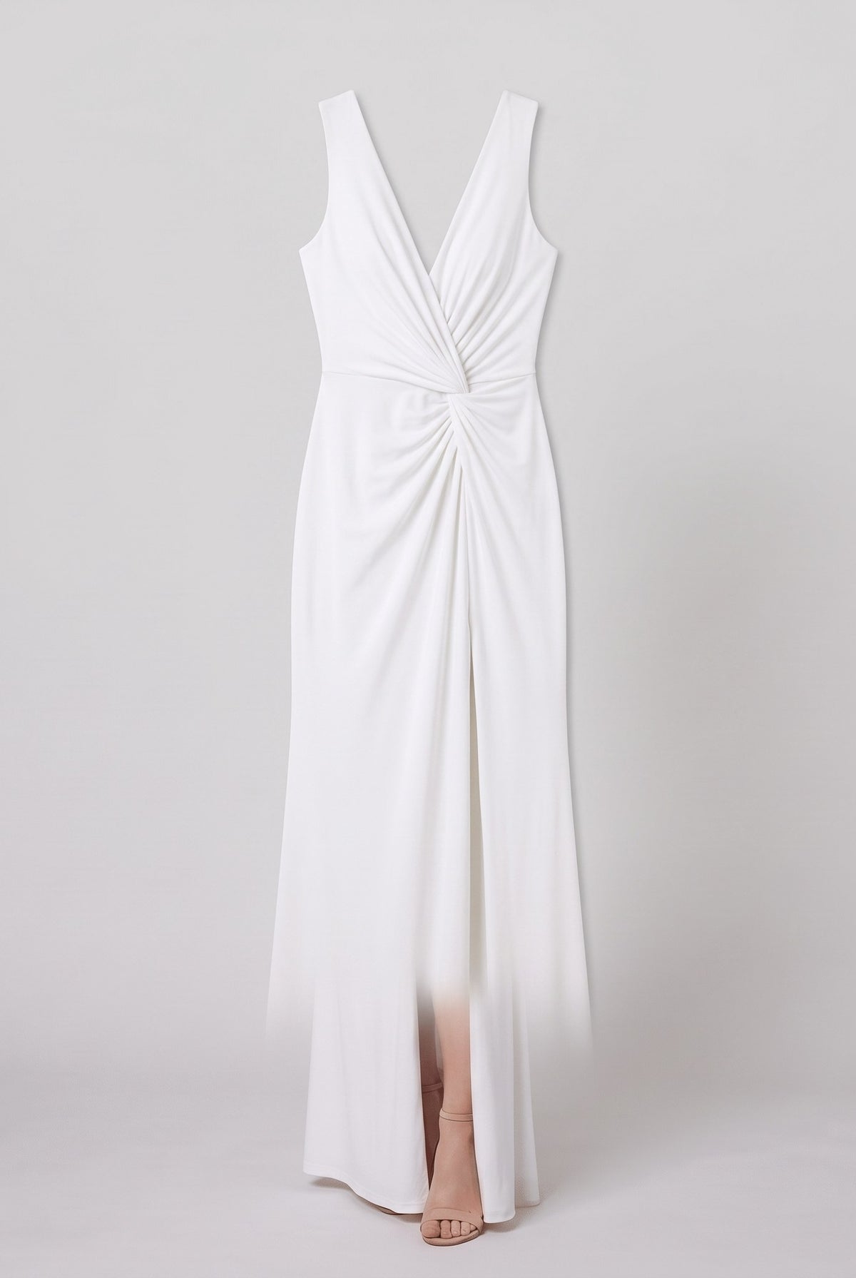 Perrine white maxi dress shown without a model, full garment on a light grey background