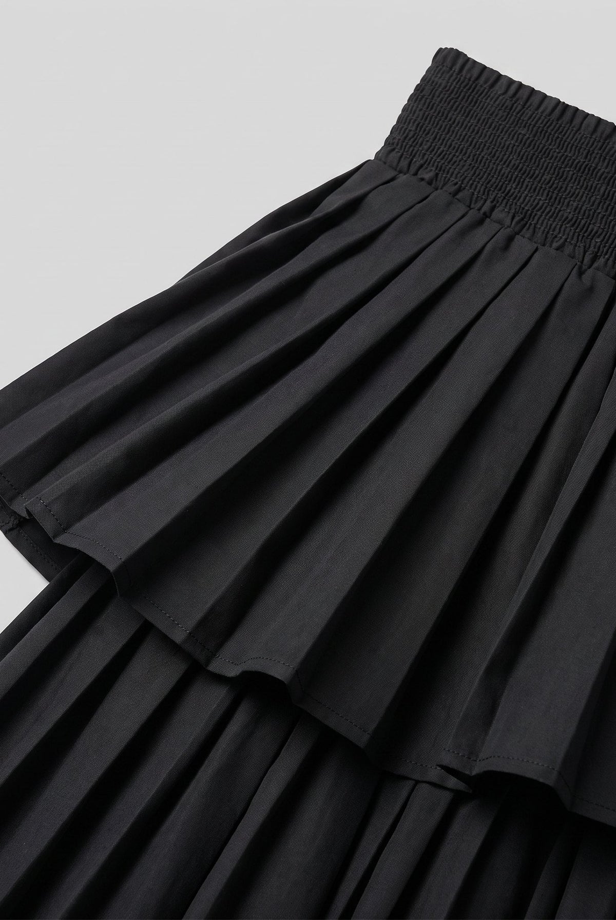 Black lined maxi skirt with tiers, view 6