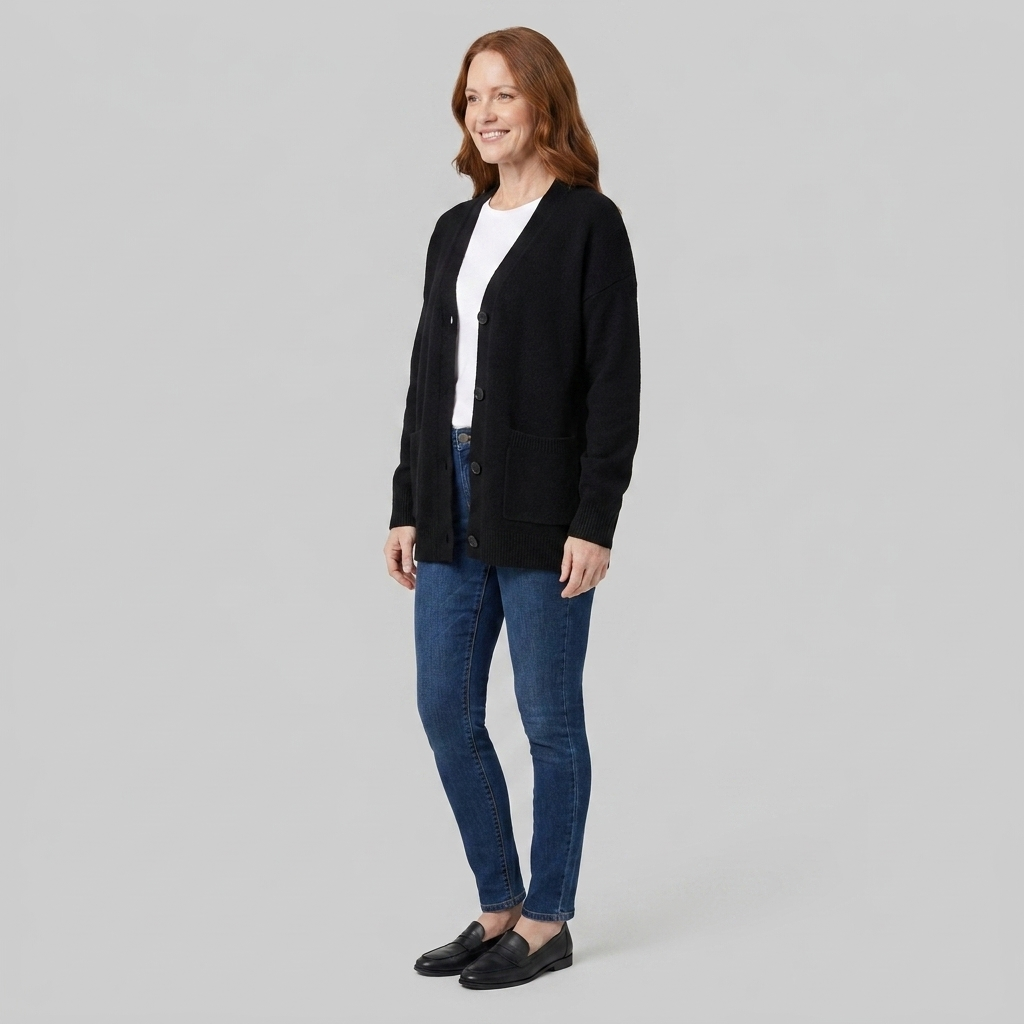 Soft knit cardigan with a V-neckline and patch pockets, view 1