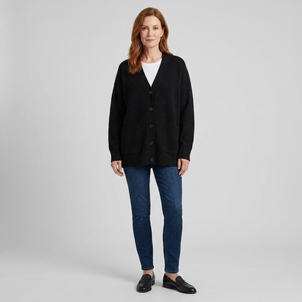 V-neck knit cardigan with long sleeves, view 2