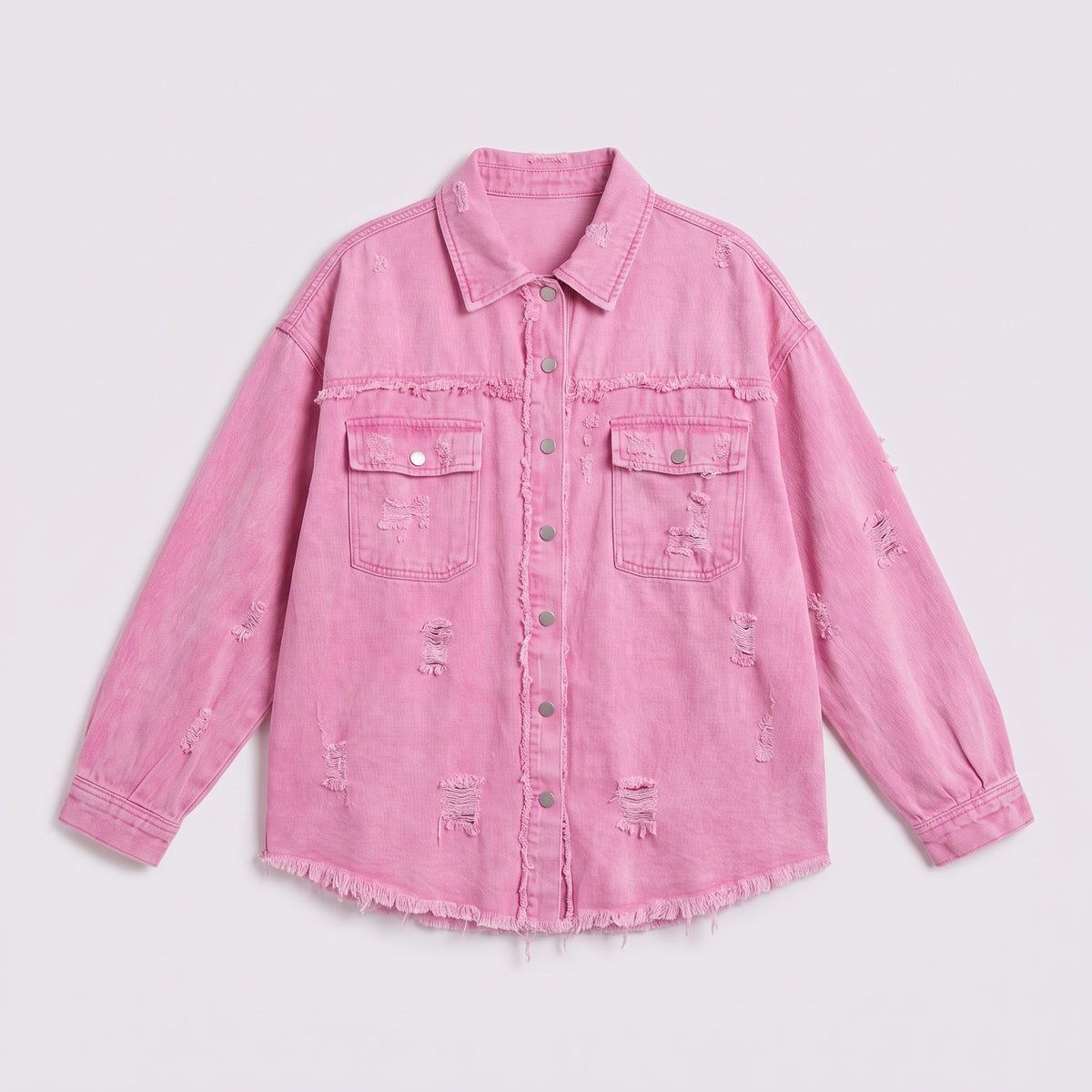 Saoirse denim shacket in pink, flat lay of the oversized shacket