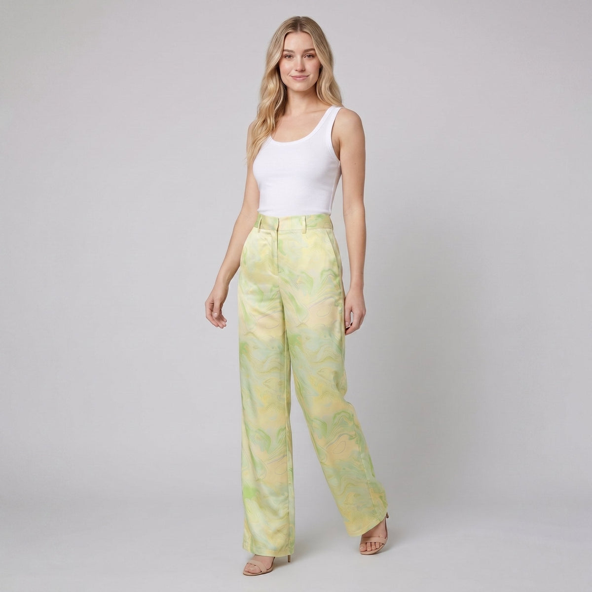 Full length marble print trousers, view 3