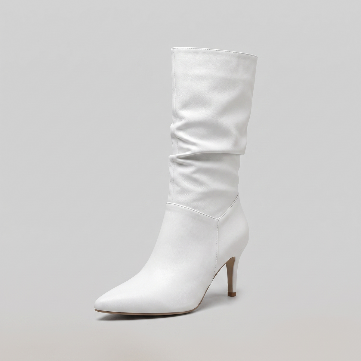 Mid-calf boots in vegan leather with a pointed toe heel, view 5