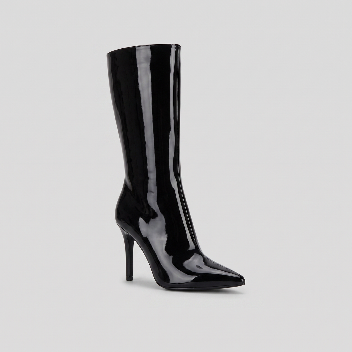 Mid-calf boots in vegan leather with a pointed toe heel, view 7